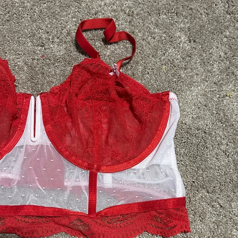 Elegant Red and White Lace Bralette